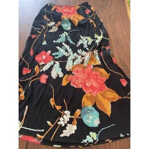 Intriguing threads 4P womens skirt black floral elastic waist long